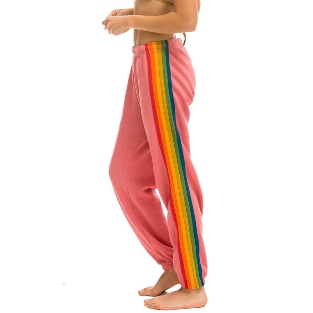 Pink 5 stripe aviator nation sweatpants